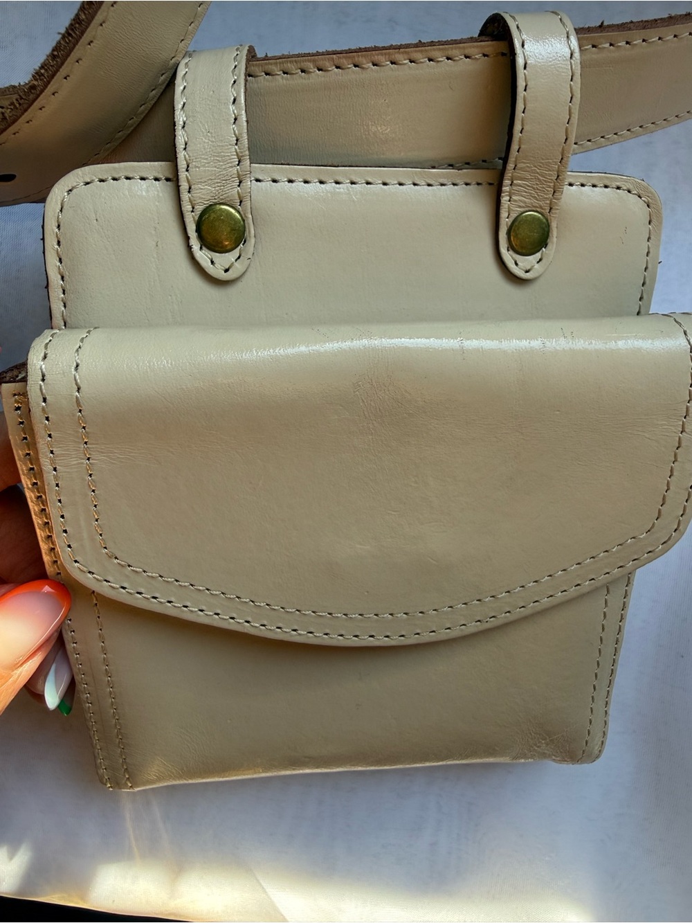Anthropologie Leather Belt Bag Mini Waist Pouch Ivory Cream - Picture 7 of 8